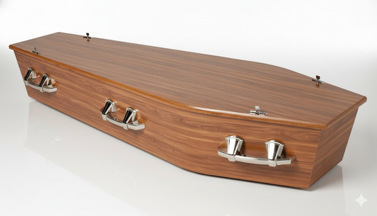 Grosvenor rimu  casket made from wood-grained MDF with satin finish
