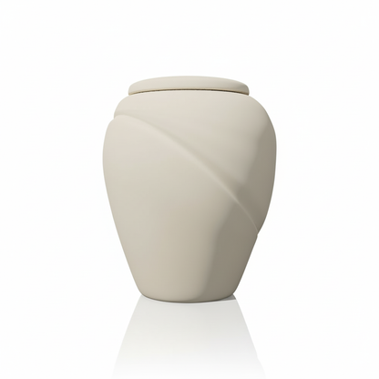Beige urn on a white background