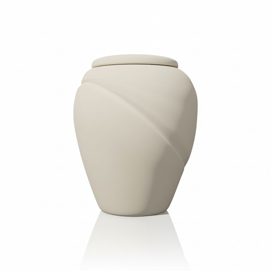 Beige urn on a white background