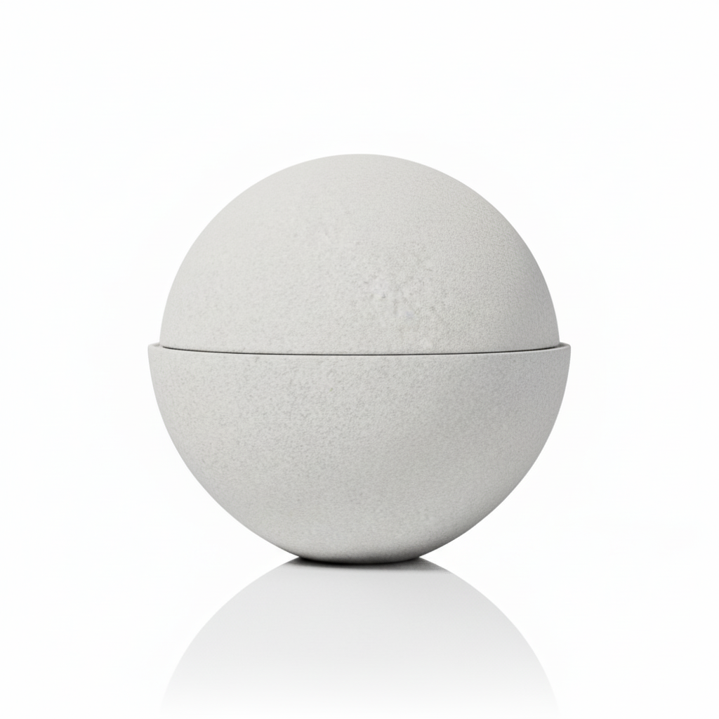 Studio product shot of the Esfera biodegradable sand urn shown in a three-quarter view against a reflective white background.