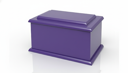 A high-quality product shot of an elegant wooden funeral urn, featuring a rich, polished wood grain. The urn is displayed in a three-quarter view against a clean, pure white studio background with a subtle reflective surface, illuminated by bright, soft, and evenly diffused lighting to highlight its classic design and craftsmanship