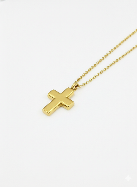 Photograph image of gold cross pendant ash neckalce