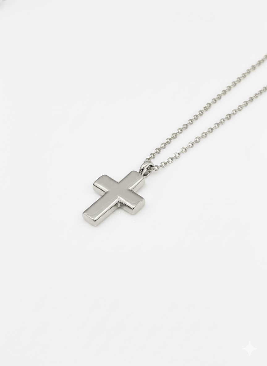 Photograph image of gold cross pendant ash neckalce